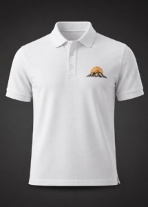 Men’s Classic Polo Shirt Casablanca t shirt on male model wearing white streetwear with Atlantic coast Morocco design