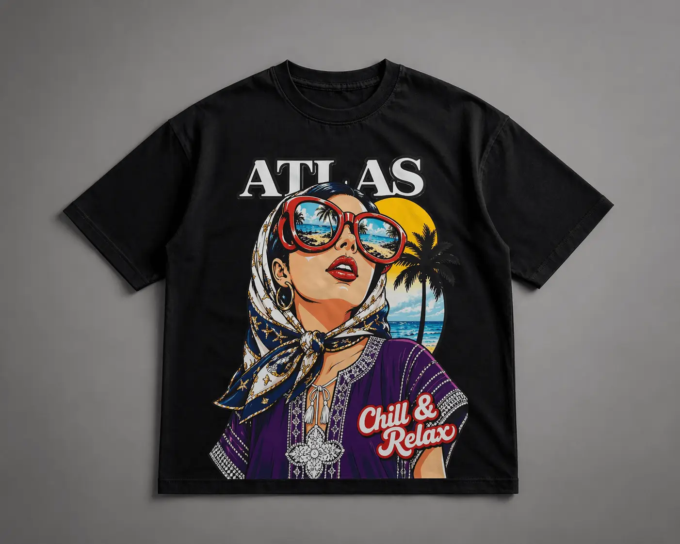 Atlas Chill & Relax T-Shirt oversized black Moroccan streetwear summer graphic