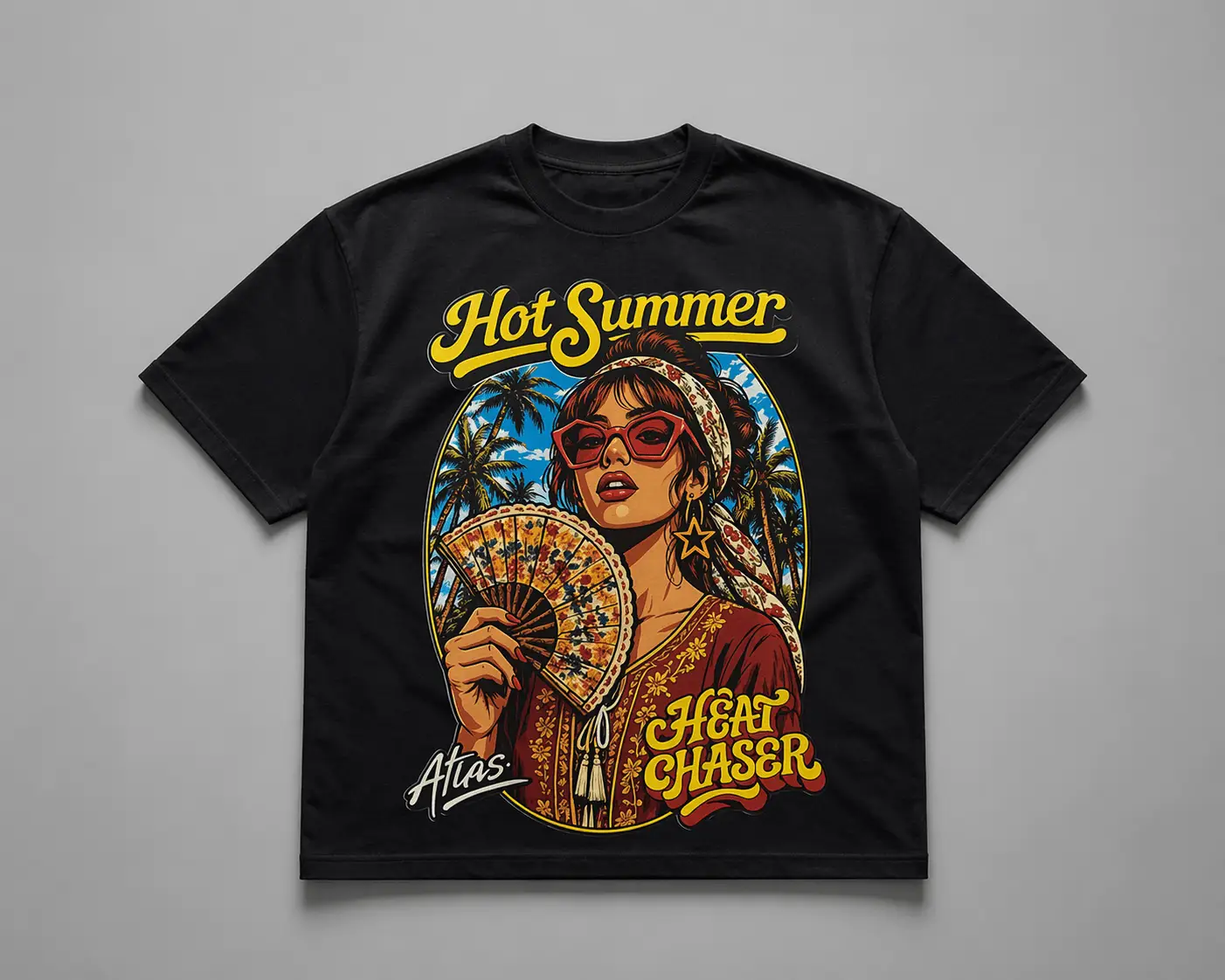 Atlas Hot Summer T-Shirt oversized black Moroccan streetwear Heat Chaser graphic