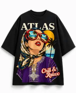Atlas Chill & Relax T-Shirt – Oversized Moroccan Streetwear for Women Moroccan streetwear summer graphic