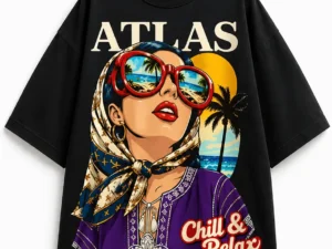 Atlas Chill & Relax T-Shirt – Oversized Moroccan Streetwear for Women Moroccan streetwear summer graphic