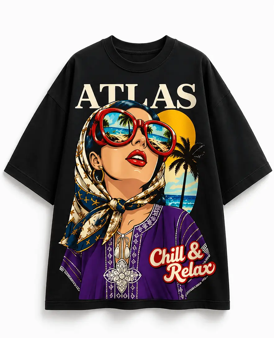 Atlas Chill & Relax T-Shirt – Oversized Moroccan Streetwear for Women Moroccan streetwear summer graphic