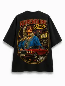 Atlas Adrenaline Rush T-Shirt oversized black Moroccan streetwear graphic back print