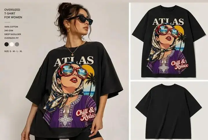 Atlas Chill & Relax T-Shirt – Oversized Moroccan Streetwear for Women - Image 2